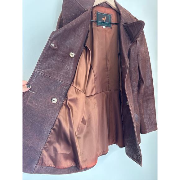 Ruggadier Vintage Brown Leather Double Breasted Blazer Jacket - Women’s Small - Picture 4 of 7